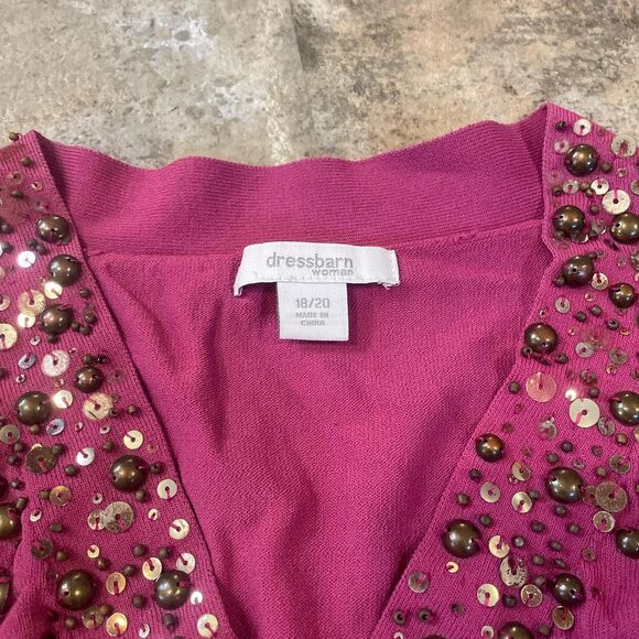 dressbarn y2k stretchy pink beaded v neck vest shirt size 18/20 - Picture 2 of 6